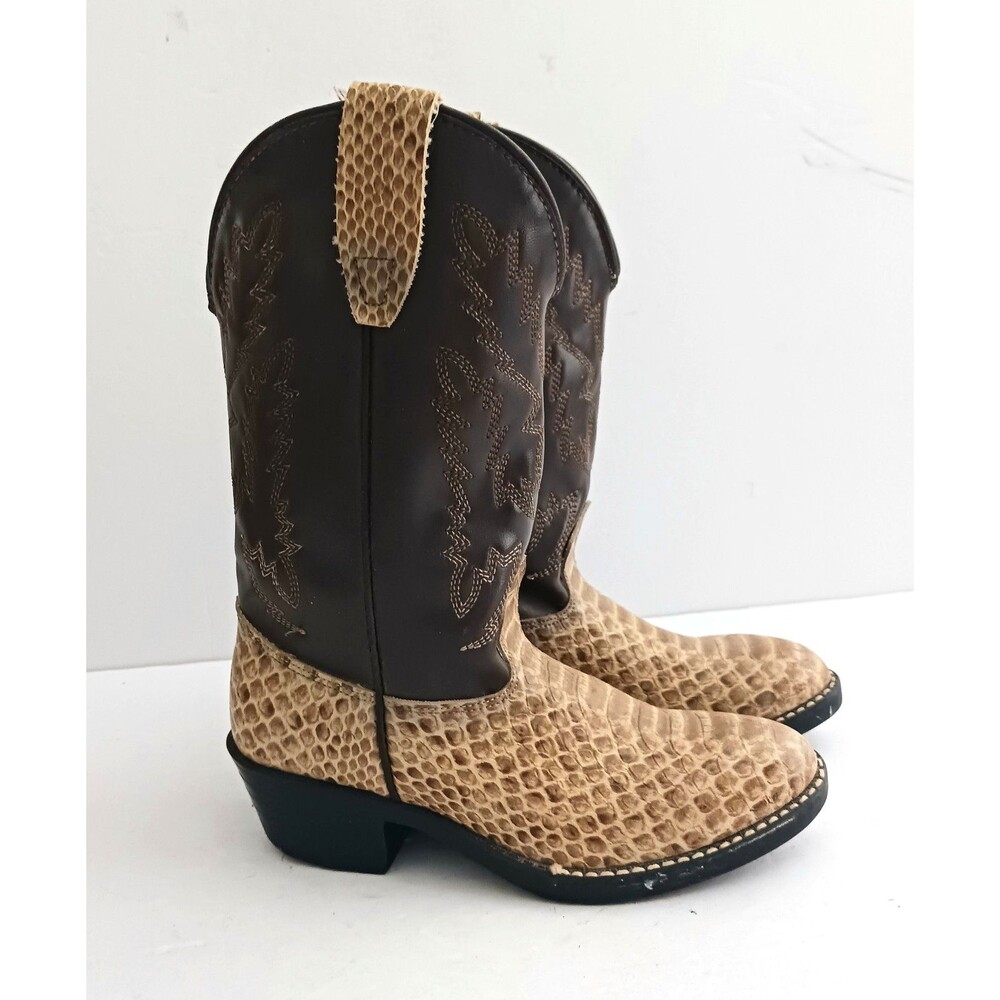 Texas Brand Kids Western Boots Brown/Python Durable Man Made 2 1/2 D Made in USA
